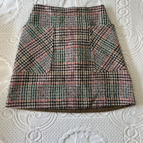 Maeve by Anthropologie Bijou Plaid Tweed Knit Mini Skirt with front patch pocket - Picture 2 of 6